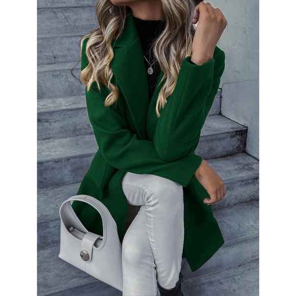 Lapel Collar Double Breasted gold button Overcoat pea coat light blue preppy - Picture 9 of 11